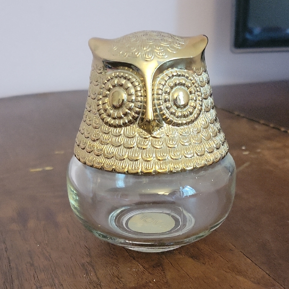 Gold Owl Glass Jar